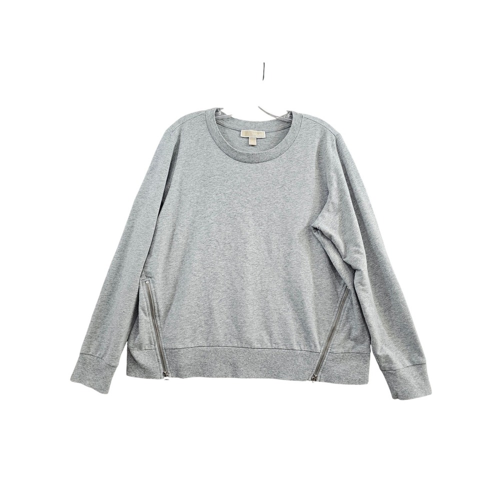 Michael Kors Sweatshirt Womens XL Grey Solid Side Zip Logo Hardware Pullover Top
